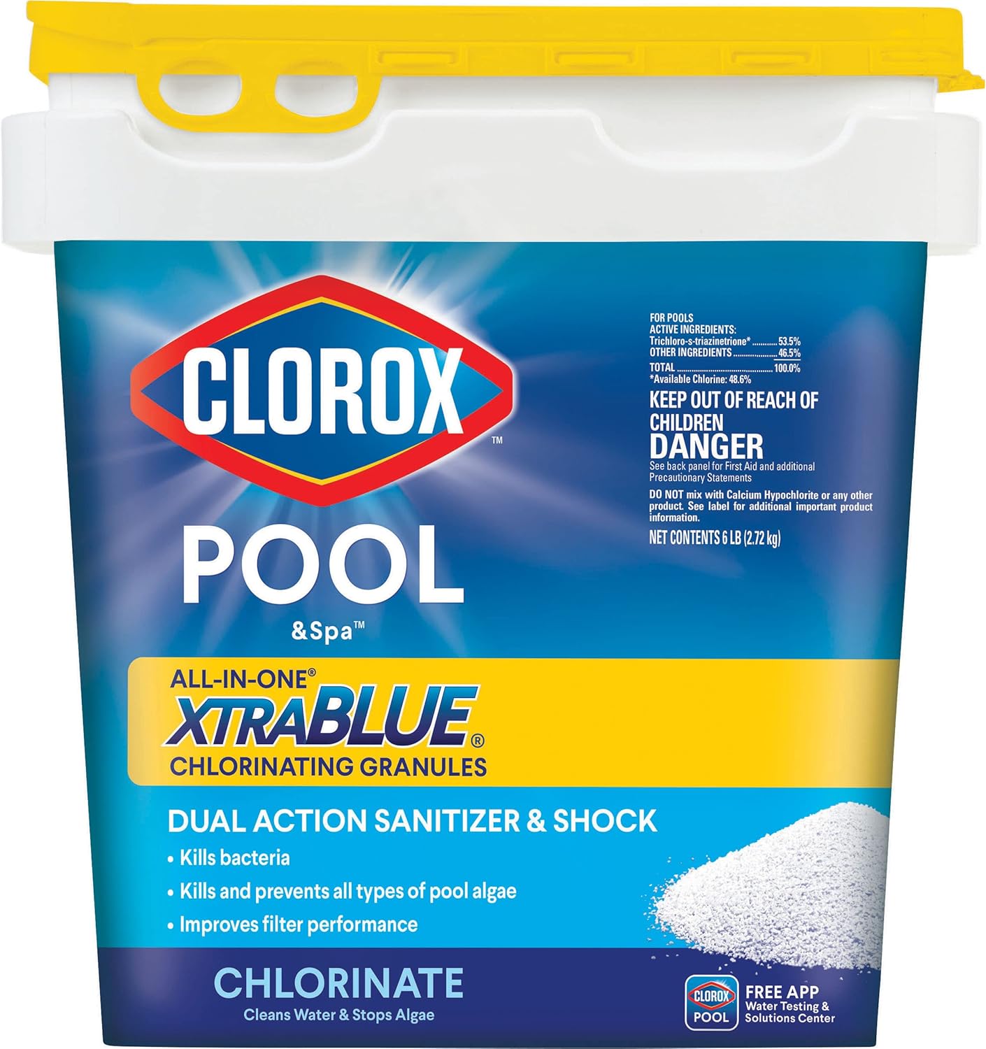 CLOROX Pool&Spa All In One XtraBlue Chlorinating Granules, Kills Bacteria & Stops Algae, Blue, 6 Pounds